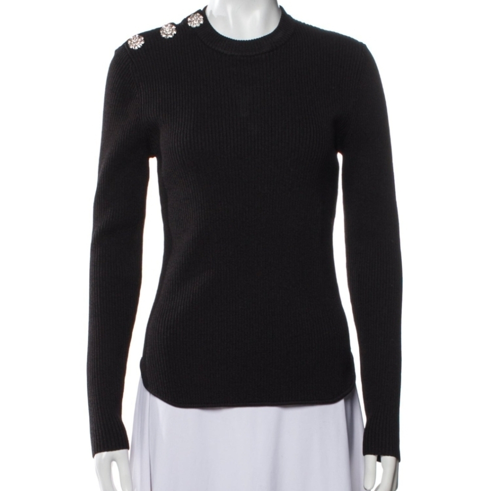 Ganni ribbed knit sweater featuring decorative crystal buttons Sz Large